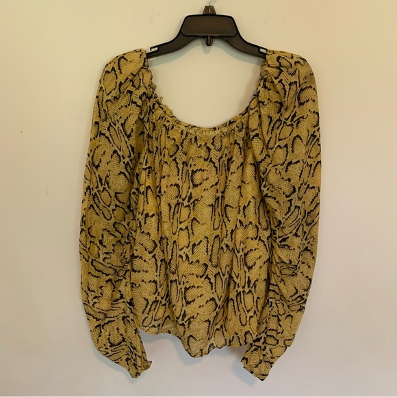 Women’s FRAME Ramie Cotton Blend Snakeskin Print Off Shoulder Blouse Size Large - Picture 11 of 14